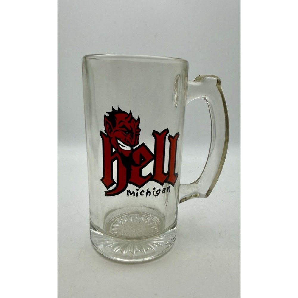 Vintage Hell Michigan Devil Logo Glass Beer Mug Stein Souvenir Barware
